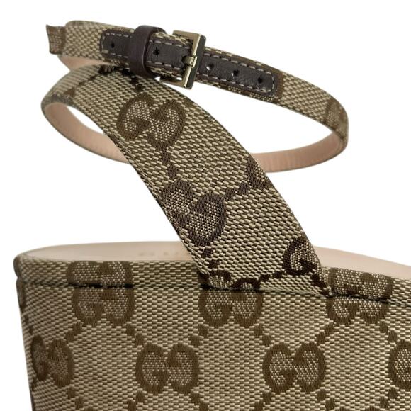 Gucci Beige Monogram Platform Sandals - Picture 15 of 15